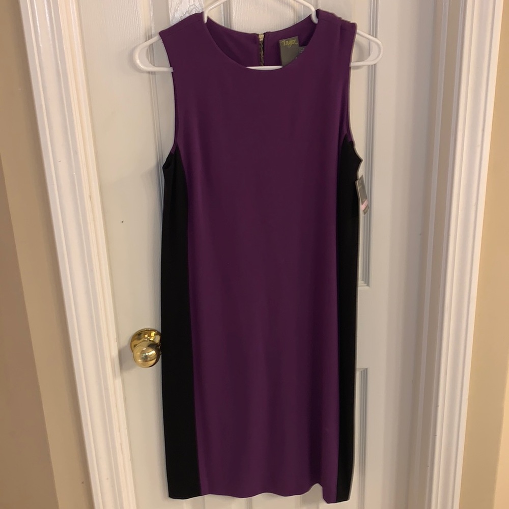TAYLOR Women’s A-Line Pencil Dress Sleeveless Career Zip Purple & Black